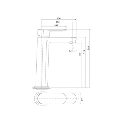 BELLA VISTA SUPRA TALL BASIN MIXER 259MM BLACK
