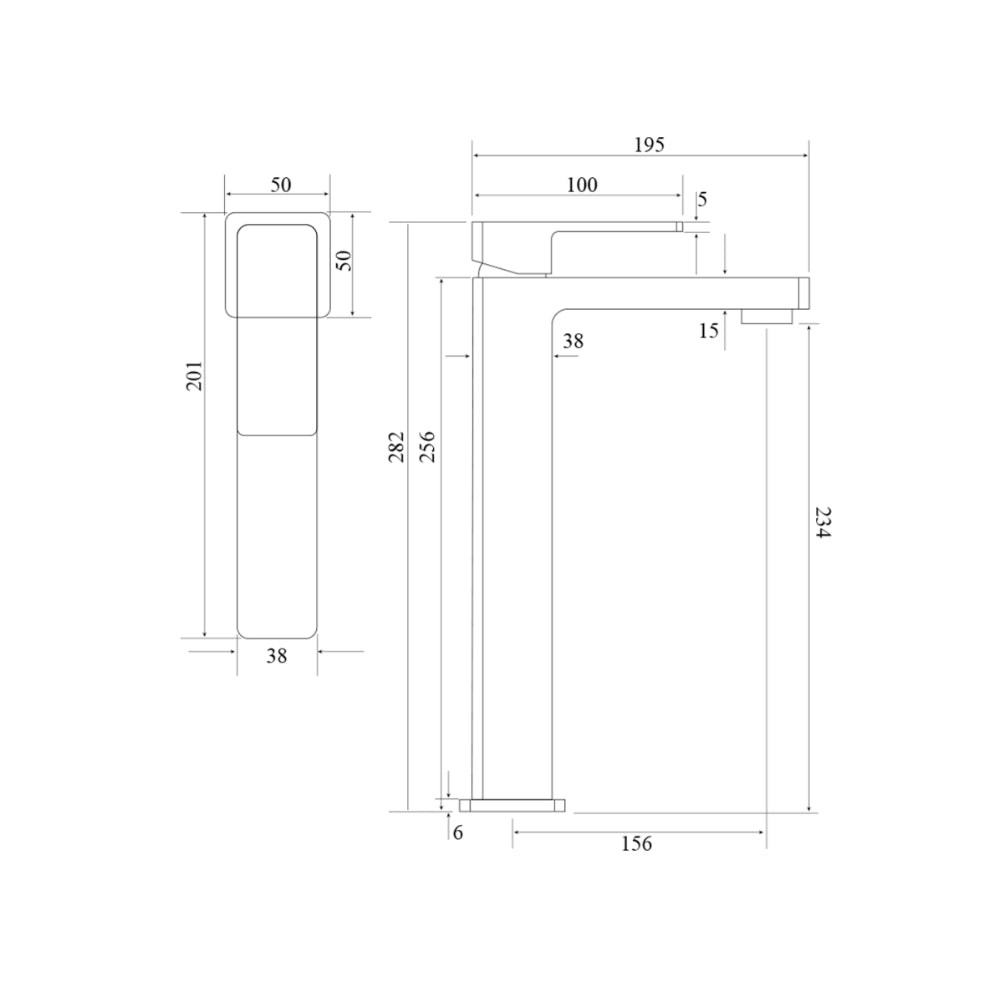BELLA VISTA MILOS TALL BASIN MIXER 282MM BLACK