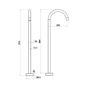 BELLA VISTA MICA CURVED FREESTANDING BATH MIXER 915MM BRUSHED NICKEL