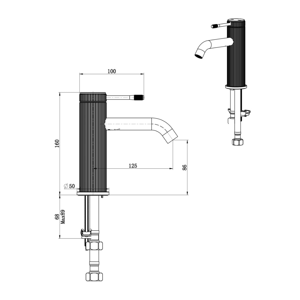 BELLA VISTA MICA FLUTED BASIN MIXER 160MM BLACK