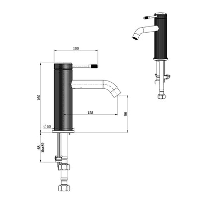 BELLA VISTA MICA FLUTED LEAD FREE BASIN MIXER 160MM BLACK