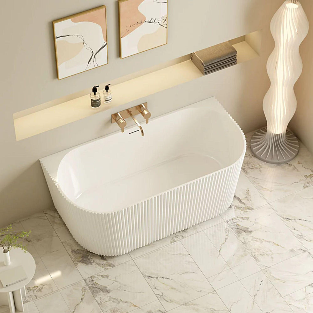 MERCIO ROSE FLUTED BACK TO WALL BATHTUB MATTE WHITE (AVAILABLE IN 1500MM AND 1700MM)