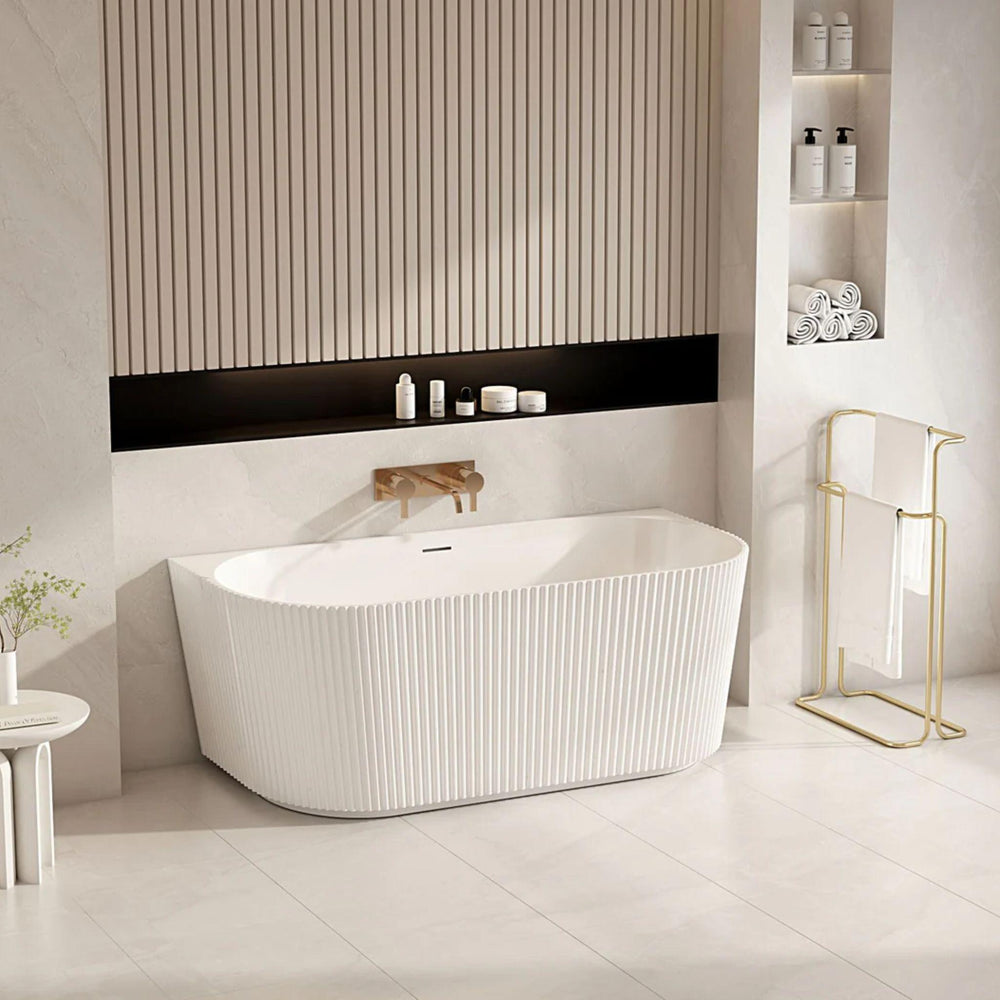 MERCIO ROSE FLUTED BACK TO WALL BATHTUB MATTE WHITE (AVAILABLE IN 1500MM AND 1700MM)