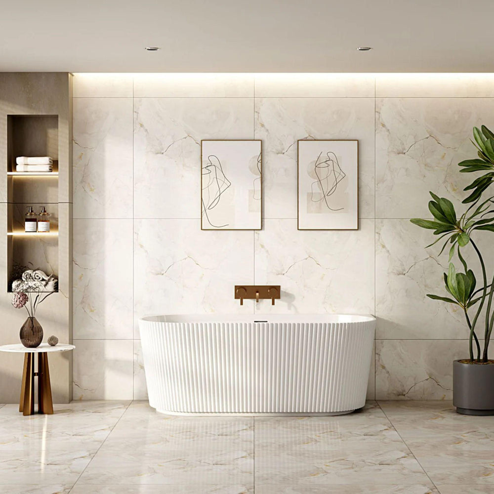 MERCIO ROSE FLUTED BACK TO WALL BATHTUB MATTE WHITE (AVAILABLE IN 1500MM AND 1700MM)