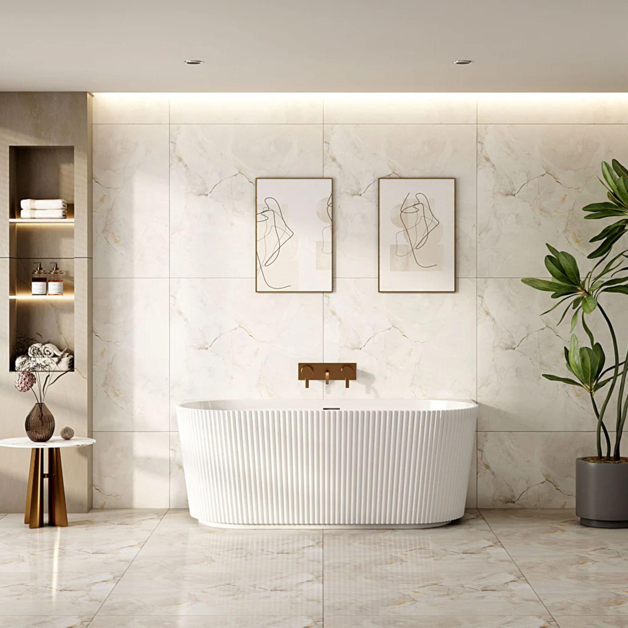 MERCIO ROSE FLUTED BACK TO WALL BATHTUB MATTE WHITE (AVAILABLE IN 1500MM AND 1700MM)
