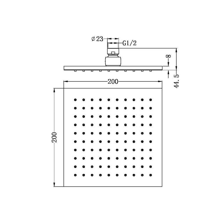 NERO SQUARE SHOWER HEAD 200MM CHROME