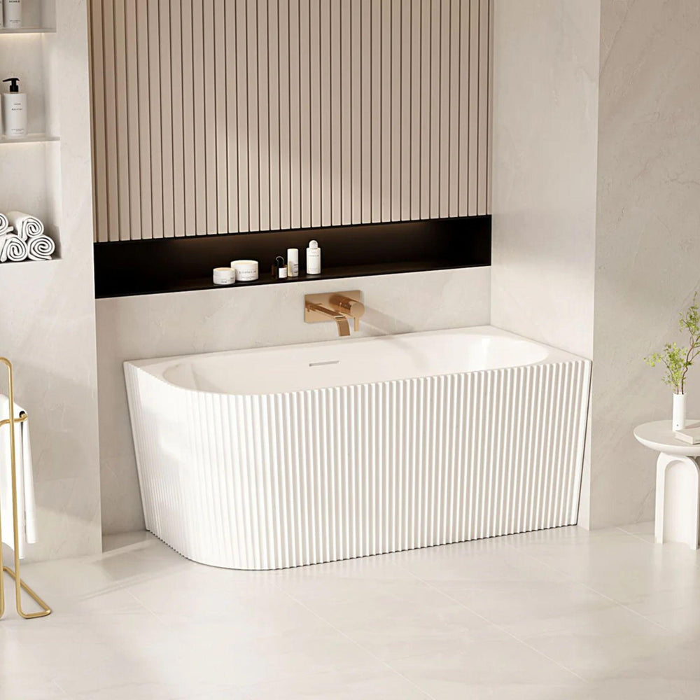 MERCIO ROSE V-GROOVE RIGHT CORNER BATHTUB MATTE WHITE (AVAILABLE IN 1500MM AND 1700MM)