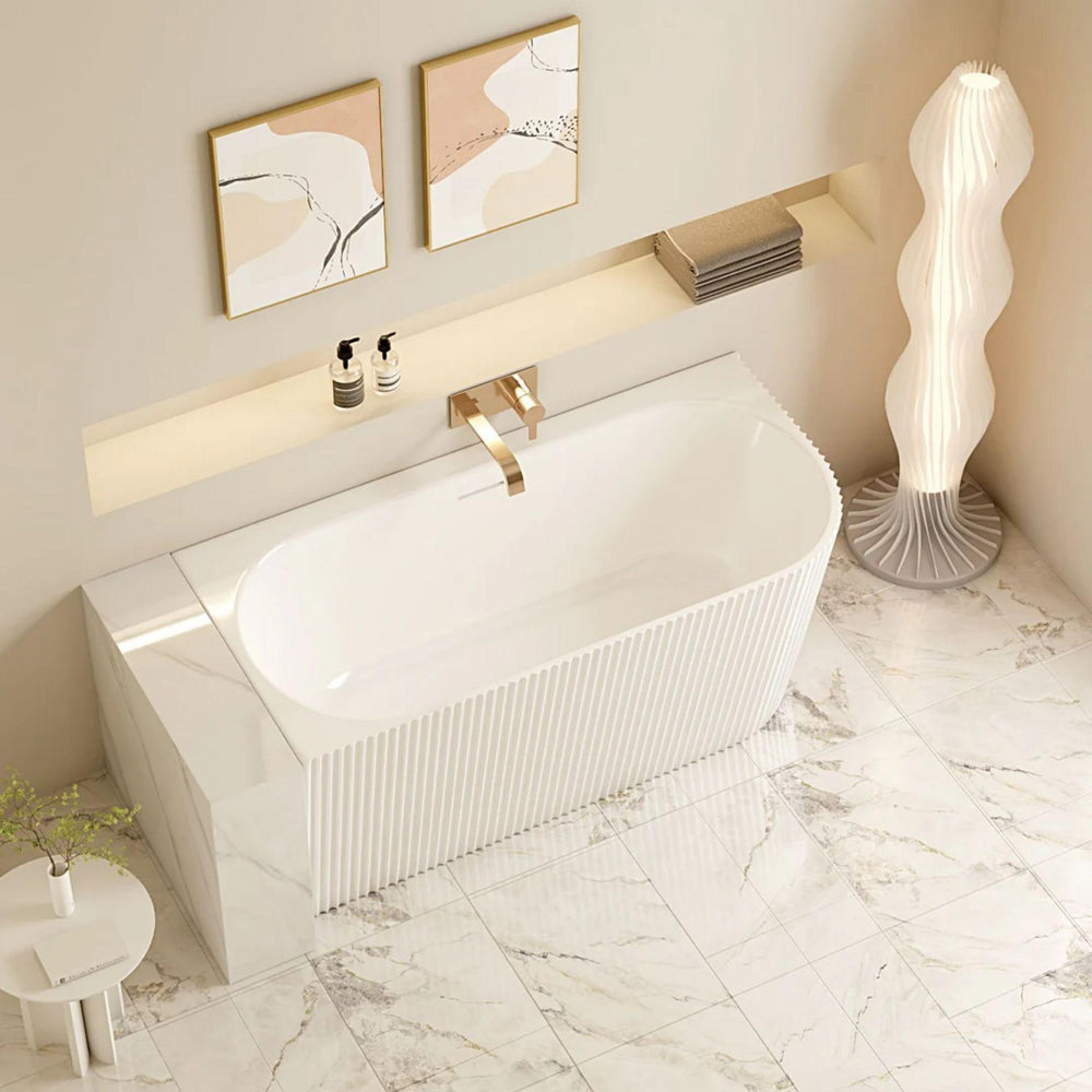 MERCIO ROSE V-GROOVE LEFT CORNER BATHTUB MATTE WHITE 1700MM