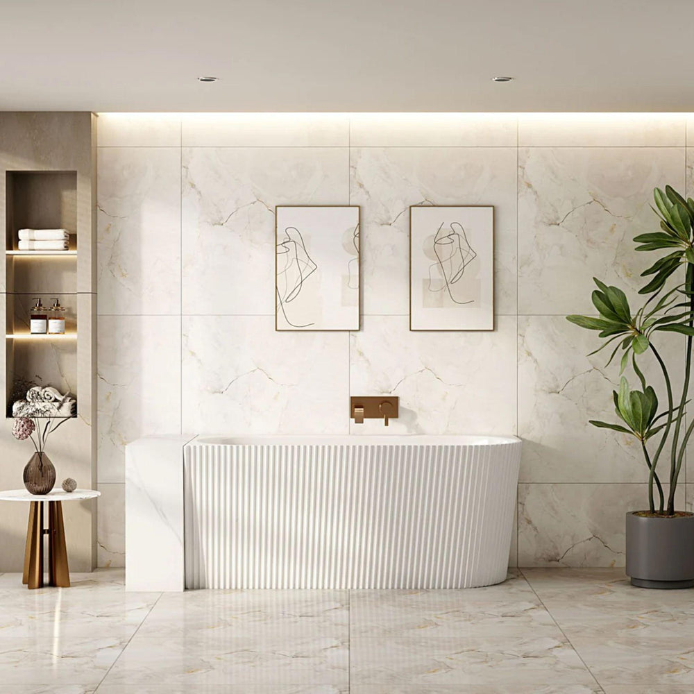 MERCIO ROSE V-GROOVE LEFT CORNER BATHTUB MATTE WHITE 1700MM