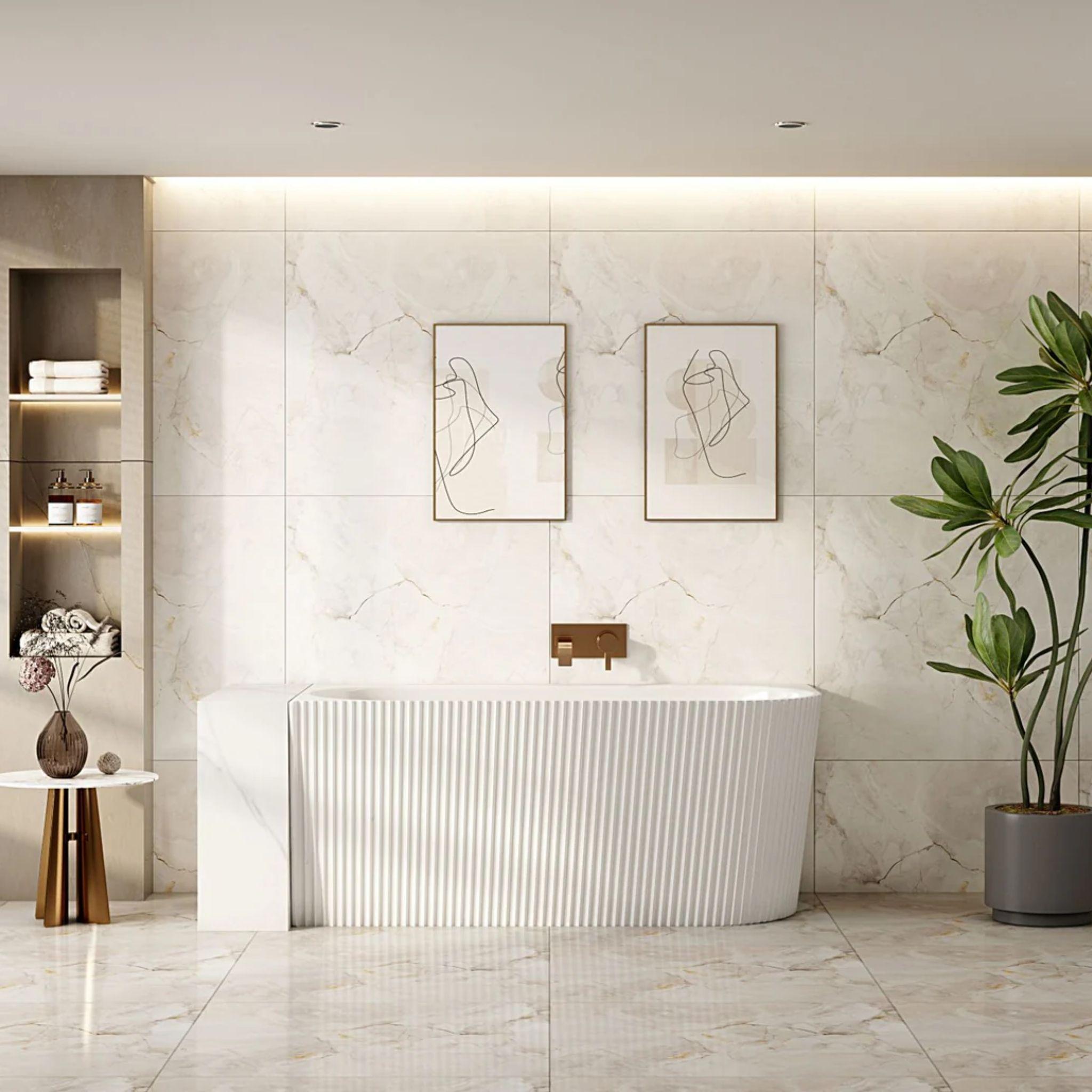 MERCIO ROSE V-GROOVE LEFT CORNER BATHTUB MATTE WHITE 1700MM