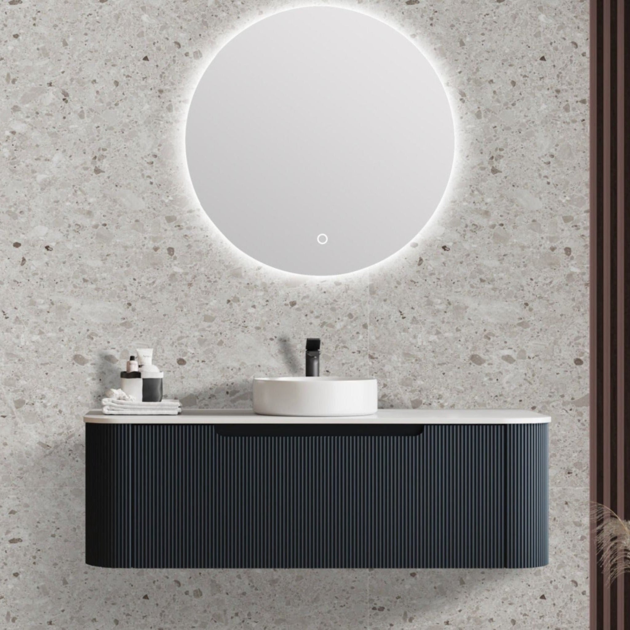 MERCIO ROME MATTE BLACK FLUTED 1200MM SINGLE BOWL WALL HUNG VANITY