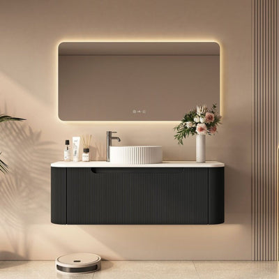 MERCIO ROME MATTE BLACK FLUTED 1200MM SINGLE BOWL WALL HUNG VANITY