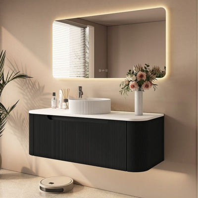 MERCIO ROME MATTE BLACK FLUTED 1200MM SINGLE BOWL WALL HUNG VANITY
