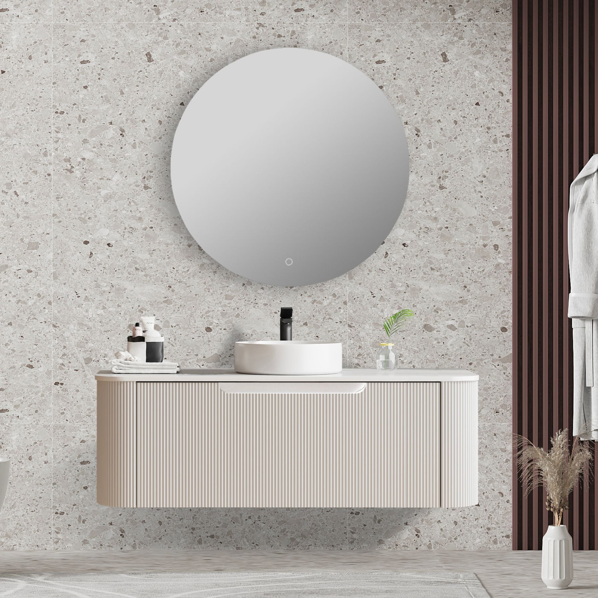 MERCIO ROME MATTE WHITE FLUTED 1200MM SINGLE BOWL WALL HUNG VANITY