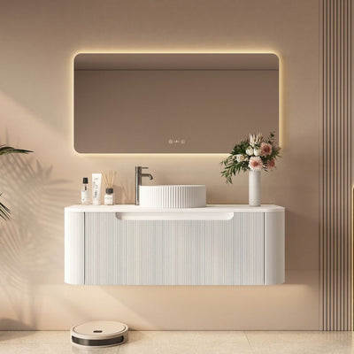 MERCIO ROME MATTE WHITE FLUTED 1200MM SINGLE BOWL WALL HUNG VANITY