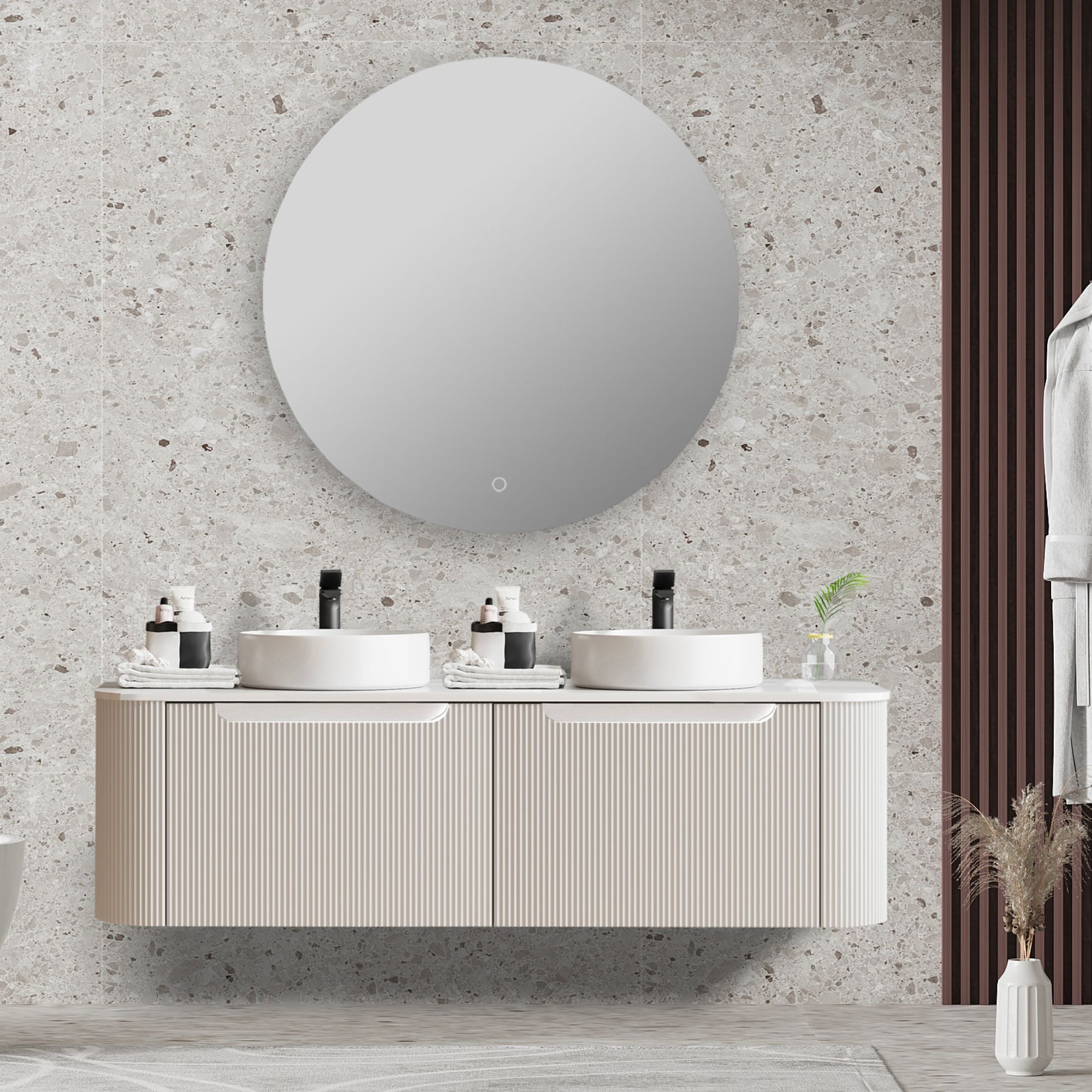 MERCIO ROME MATTE WHITE FLUTED 1500MM DOUBLE BOWL WALL HUNG VANITY