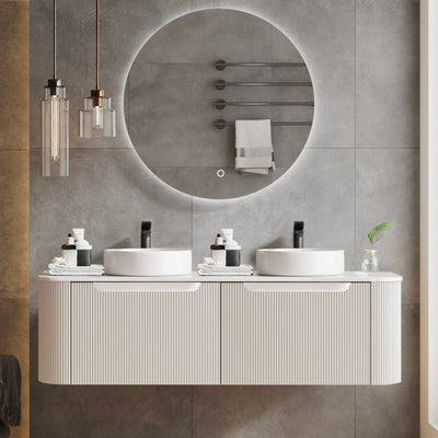MERCIO ROME MATTE WHITE FLUTED 1500MM DOUBLE BOWL WALL HUNG VANITY