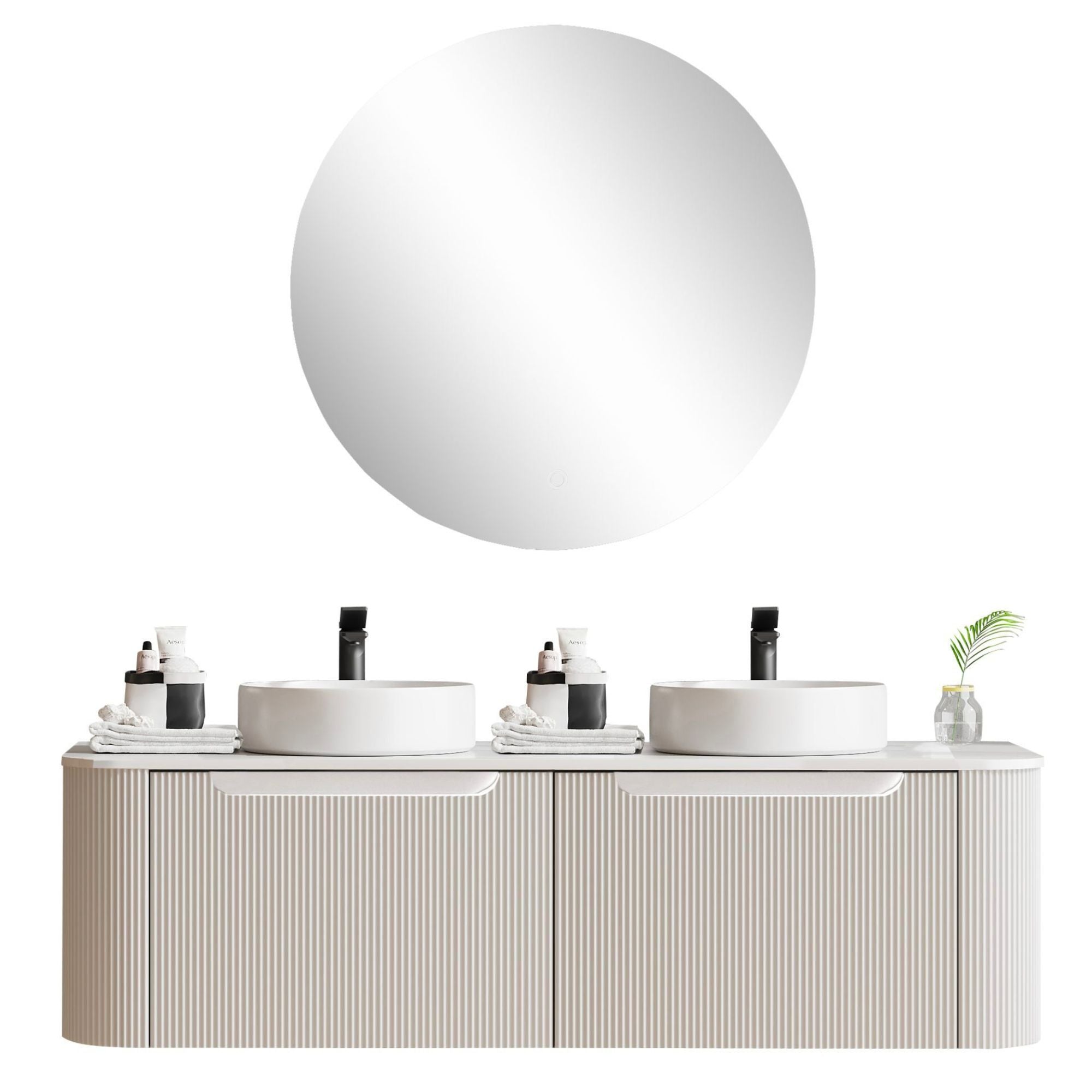 MERCIO ROME MATTE WHITE FLUTED 1500MM DOUBLE BOWL WALL HUNG VANITY