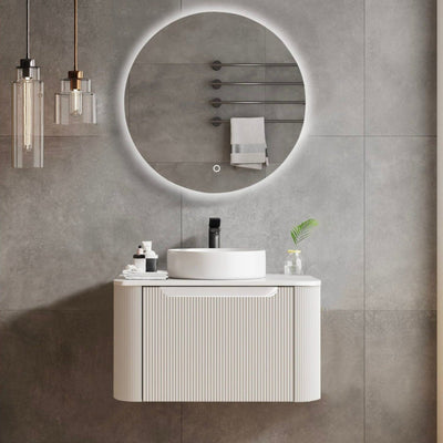 MERCIO ROME MATTE WHITE FLUTED 600MM SINGLE BOWL WALL HUNG VANITY