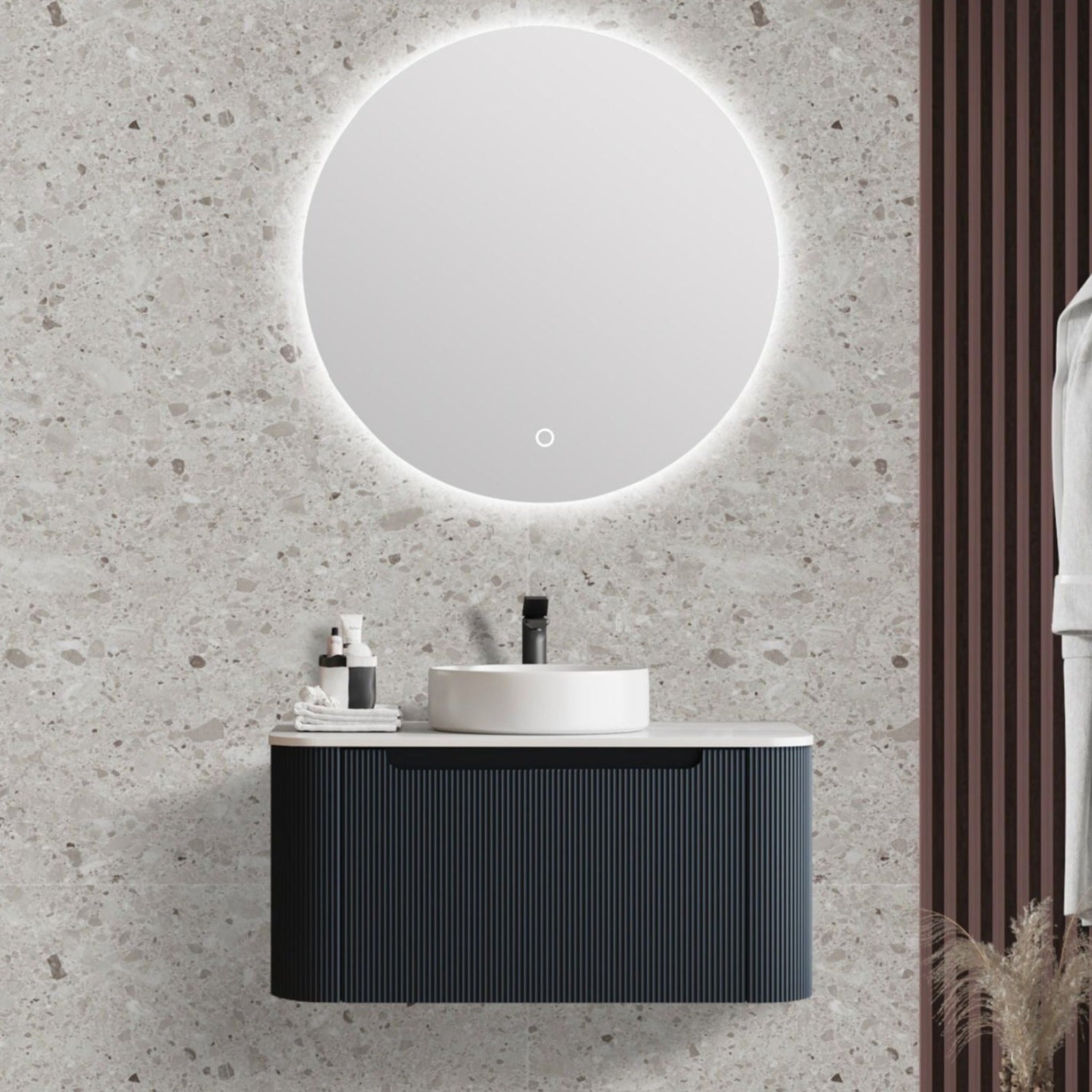 MERCIO ROME MATTE BLACK FLUTED 750MM SINGLE BOWL WALL HUNG VANITY