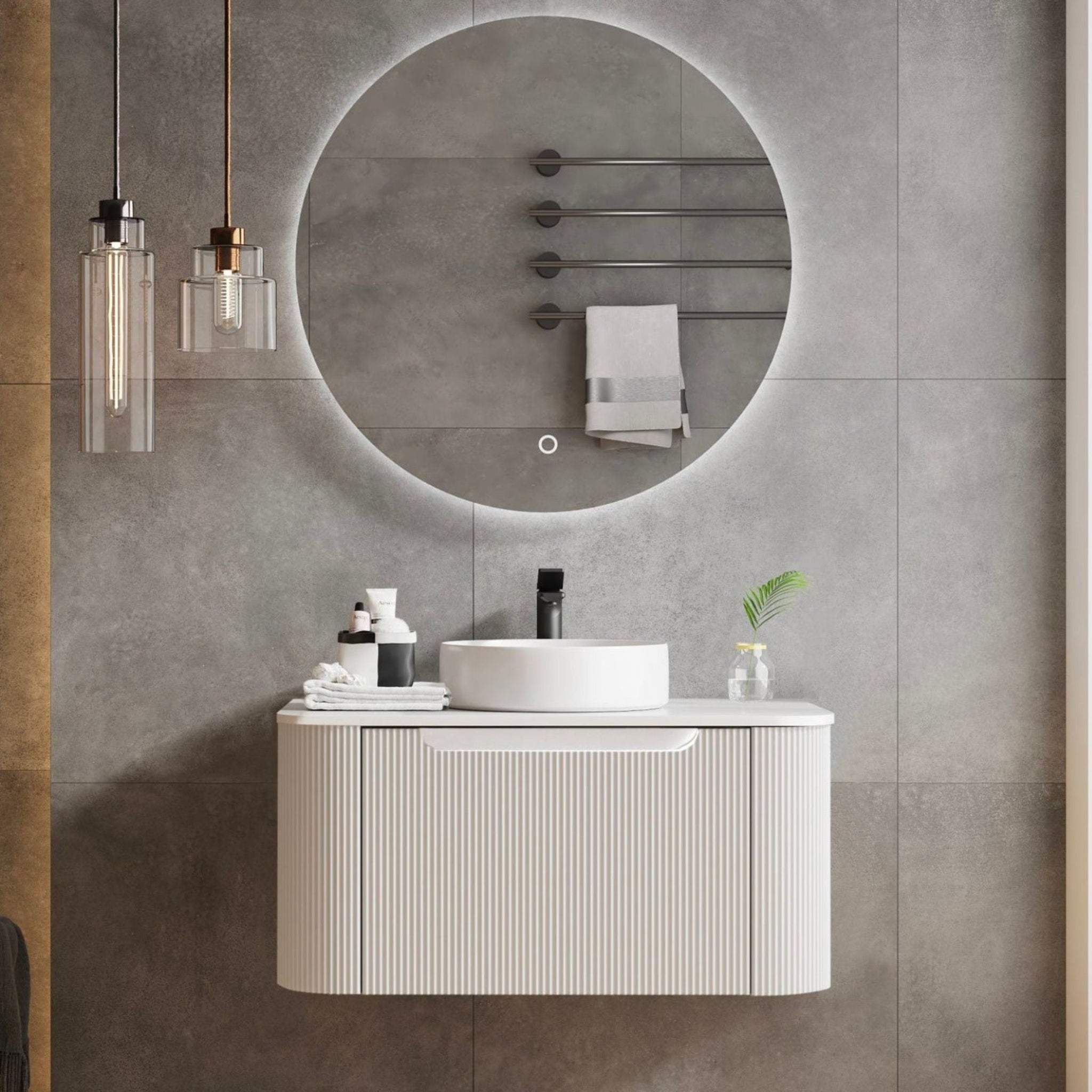 MERCIO ROME MATTE WHITE FLUTED 750MM SINGLE BOWL WALL HUNG VANITY