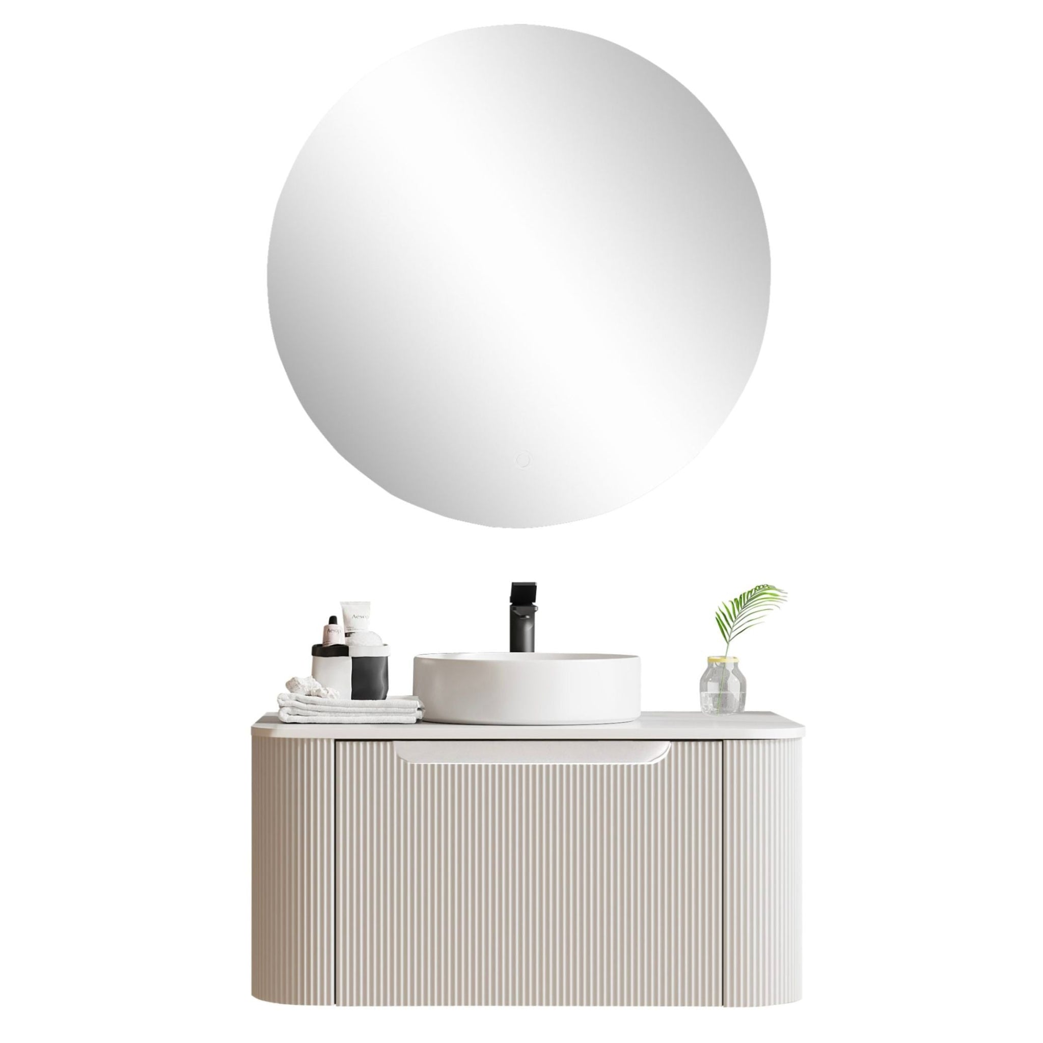 MERCIO ROME MATTE WHITE FLUTED 750MM SINGLE BOWL WALL HUNG VANITY