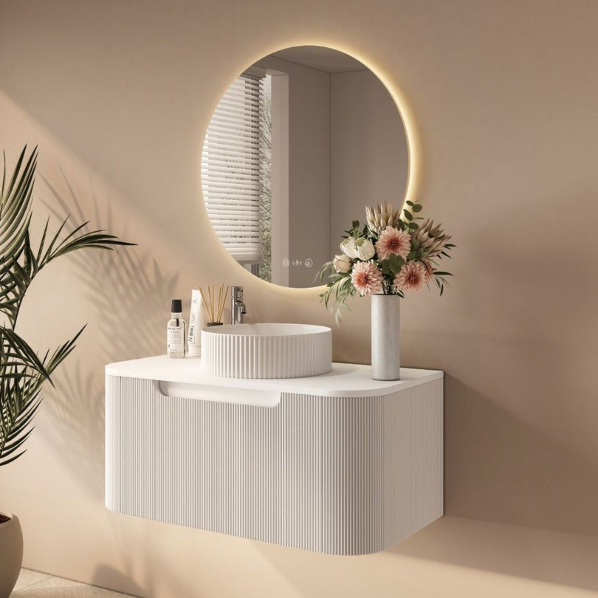 MERCIO ROME MATTE WHITE FLUTED 750MM SINGLE BOWL WALL HUNG VANITY