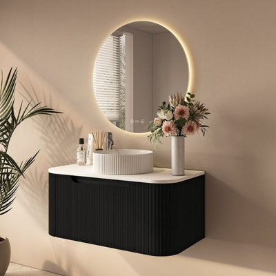 MERCIO ROME MATTE BLACK FLUTED 900MM SINGLE BOWL WALL HUNG VANITY