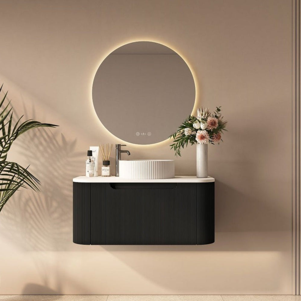 MERCIO ROME MATTE BLACK FLUTED 900MM SINGLE BOWL WALL HUNG VANITY