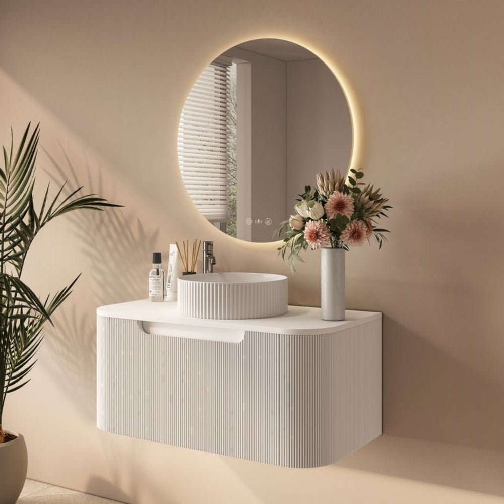 MERCIO ROME MATTE WHITE FLUTED 900MM SINGLE BOWL WALL HUNG VANITY
