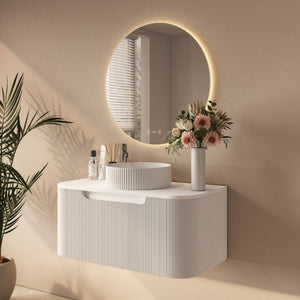 MERCIO ROME MATTE WHITE FLUTED 900MM SINGLE BOWL WALL HUNG VANITY