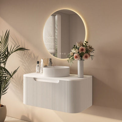 MERCIO ROME MATTE WHITE FLUTED 900MM SINGLE BOWL WALL HUNG VANITY