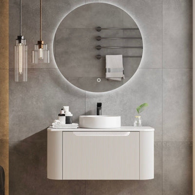 MERCIO ROME MATTE WHITE FLUTED 900MM SINGLE BOWL WALL HUNG VANITY