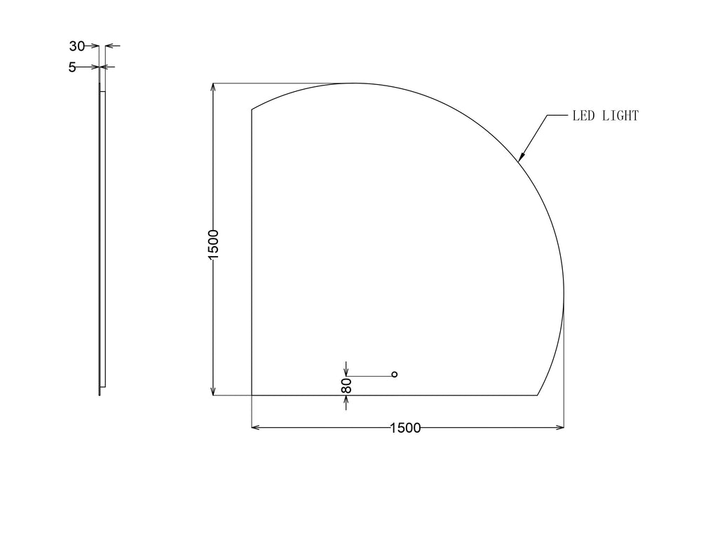 INFINITY ROMAN FRAMELESS ARCH LEFT CORNER LED MIRROR TRIO COLOUR 1500X1500MM