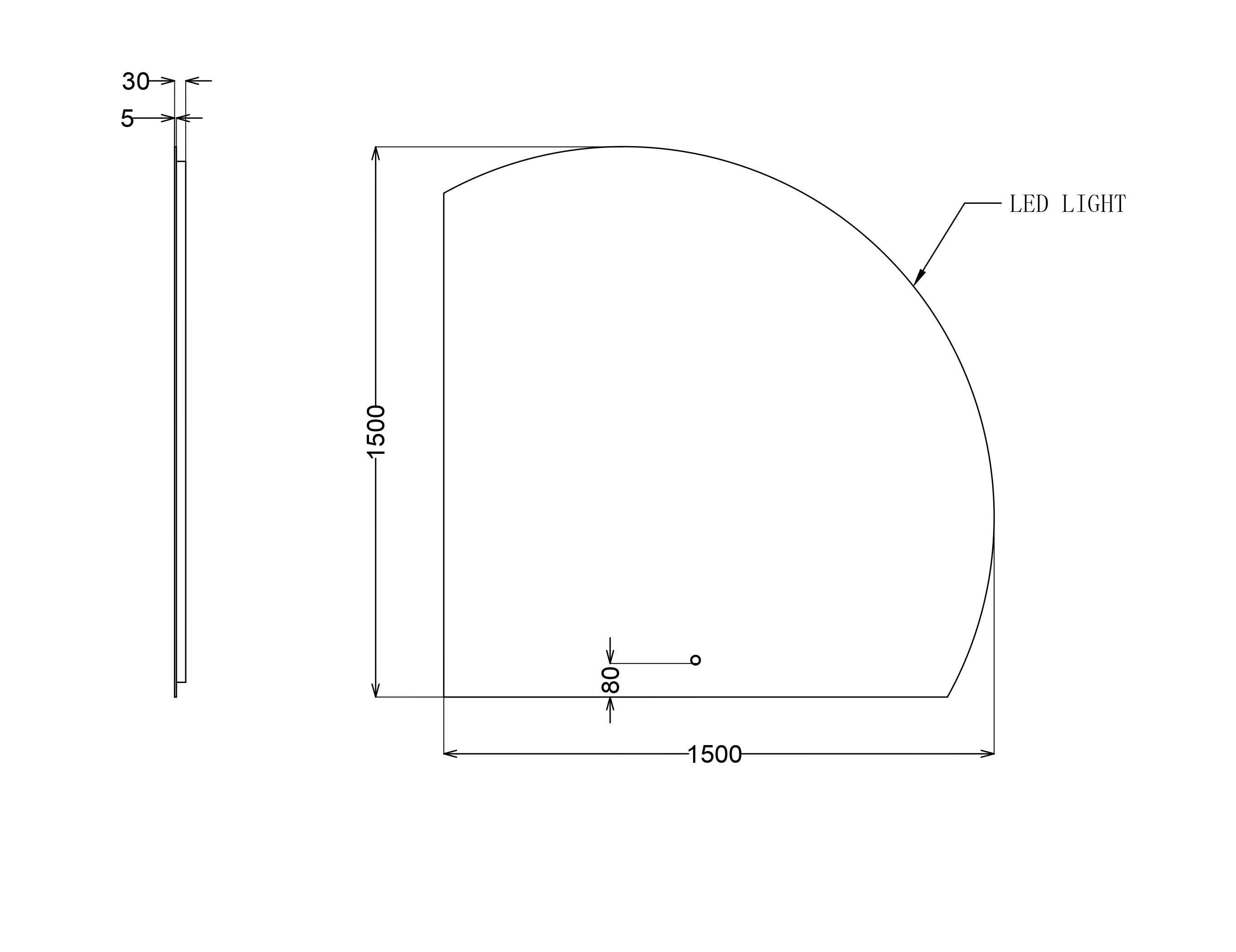 INFINITY ROMAN FRAMELESS ARCH LEFT CORNER LED MIRROR TRIO COLOUR 1500X1500MM