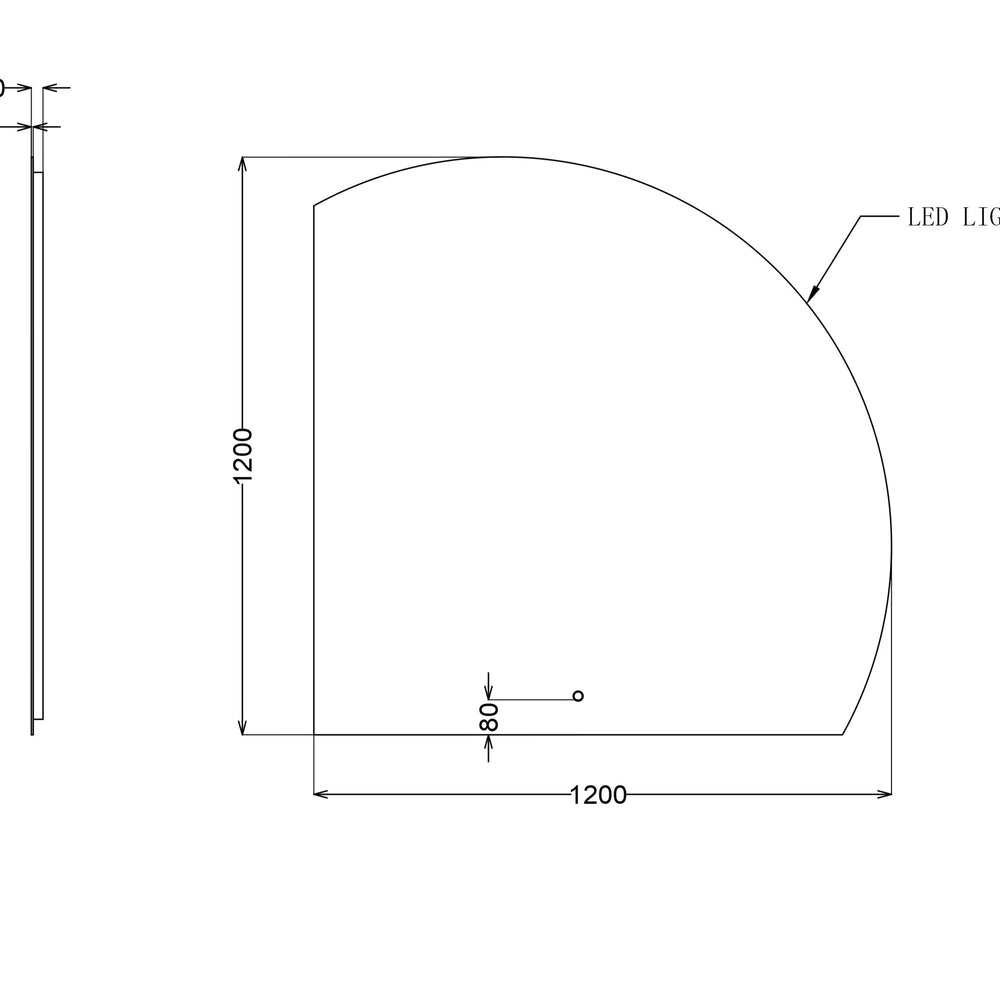 INFINITY ROMAN FRAMELESS ARCH LEFT CORNER LED MIRROR TRIO COLOUR 1200X1200MM