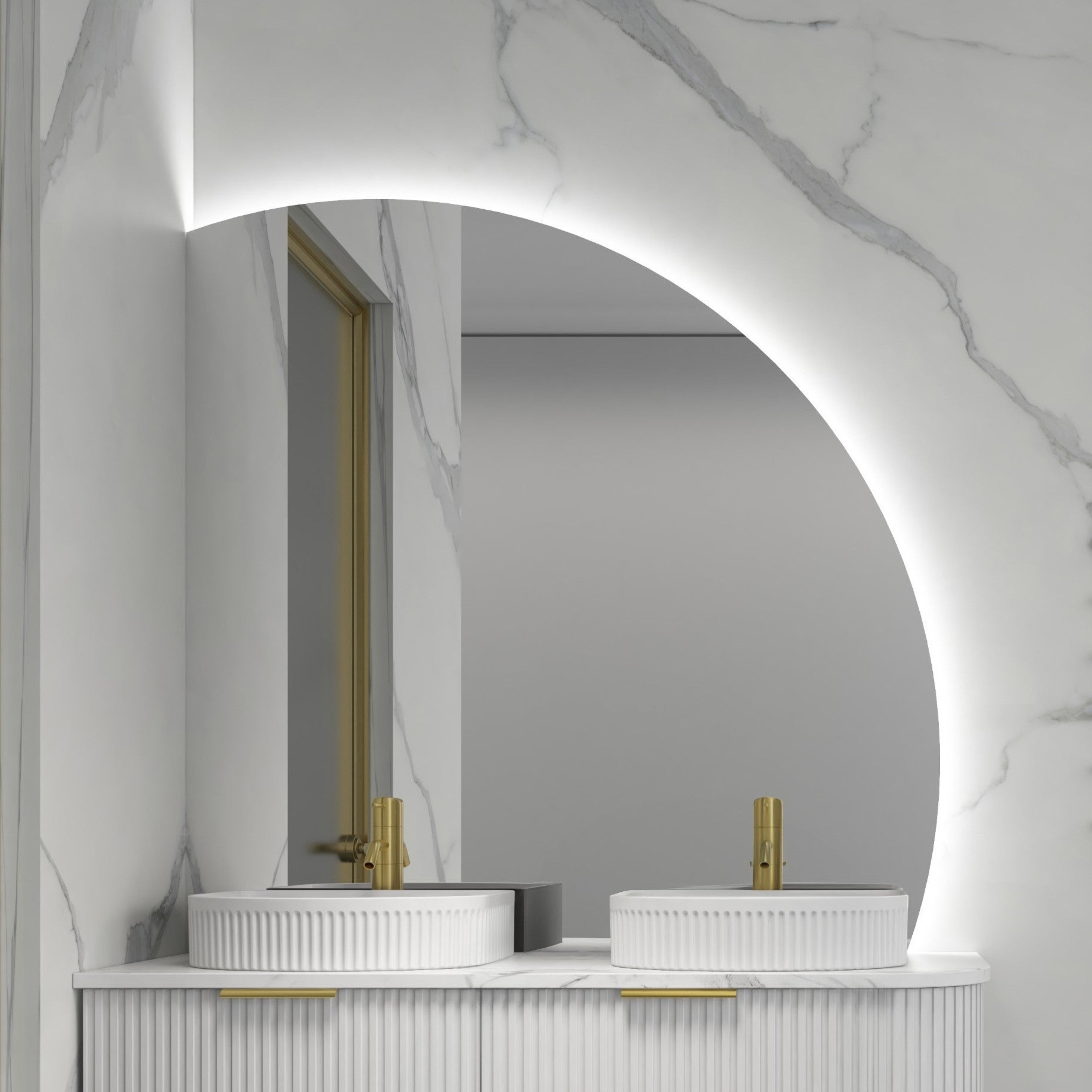 INFINITY ROMAN FRAMELESS ARCH LEFT CORNER LED MIRROR TRIO COLOUR 1200X1200MM