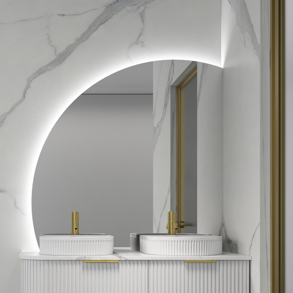 INFINITY ROMAN FRAMELESS ARCH RIGHT CORNER LED MIRROR TRIO COLOUR 1200X1200MM