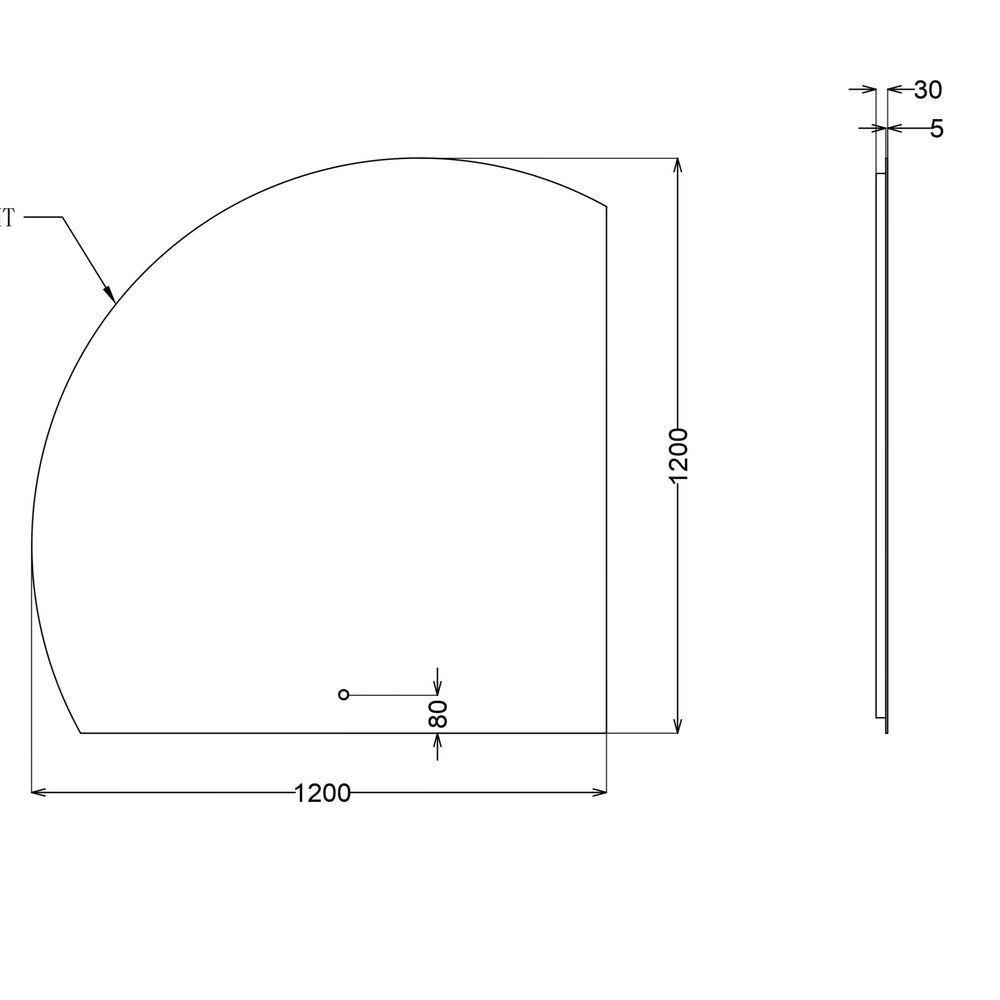 INFINITY ROMAN FRAMELESS ARCH RIGHT CORNER LED MIRROR TRIO COLOUR 1200X1200MM
