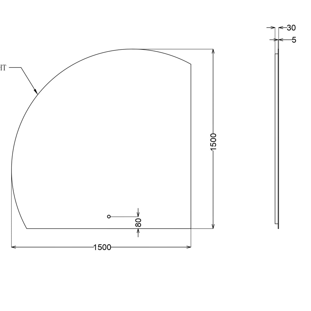 INFINITY ROMAN FRAMELESS ARCH RIGHT CORNER LED MIRROR TRIO COLOUR 1500X1500MM