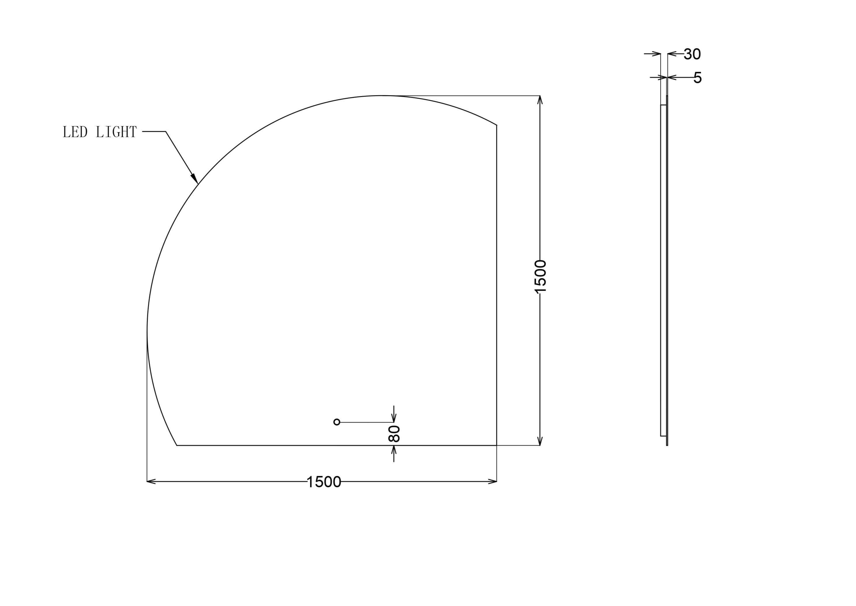 INFINITY ROMAN FRAMELESS ARCH RIGHT CORNER LED MIRROR TRIO COLOUR 1500X1500MM