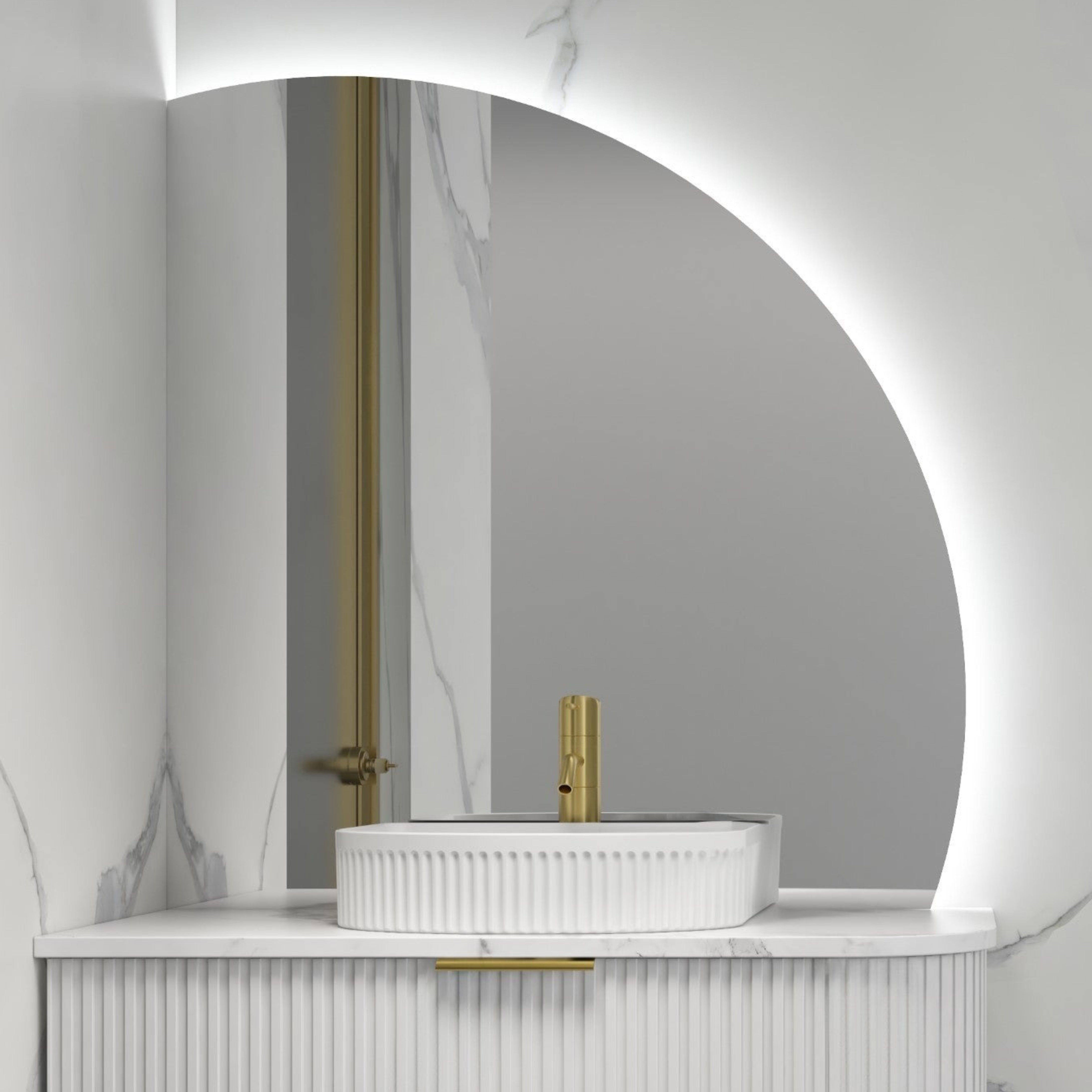 INFINITY ROMAN FRAMELESS ARCH LEFT CORNER LED MIRROR TRIO COLOUR 900X900MM