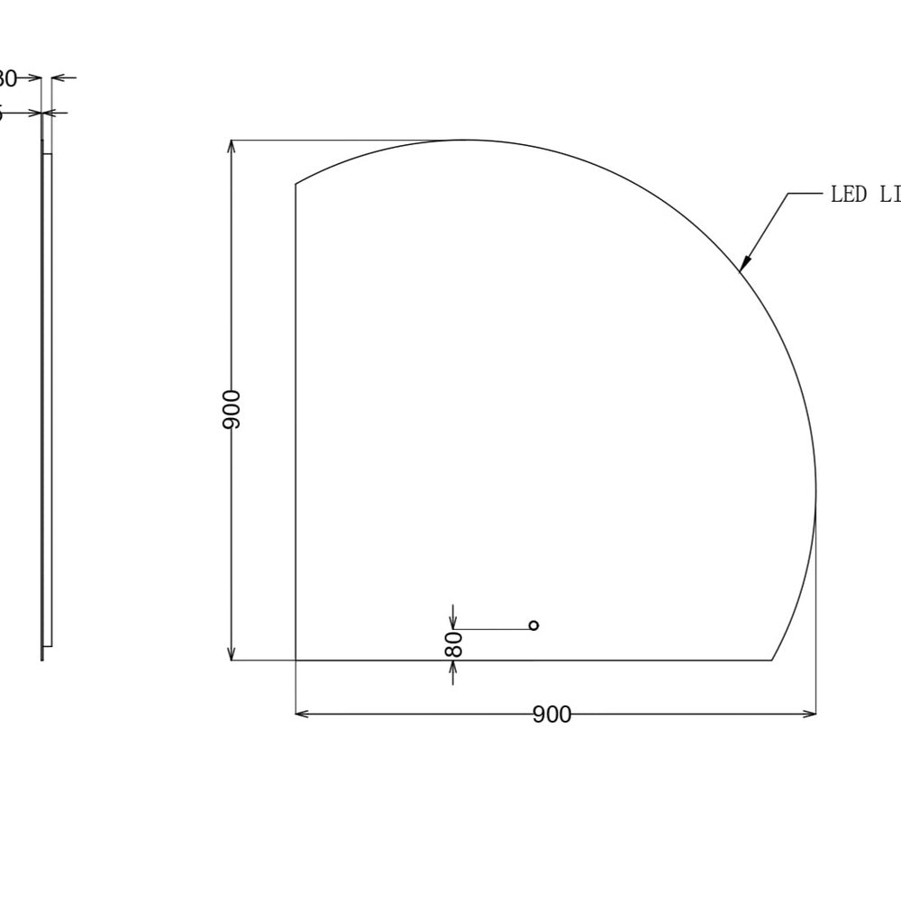 INFINITY ROMAN FRAMELESS ARCH LEFT CORNER LED MIRROR TRIO COLOUR 900X900MM