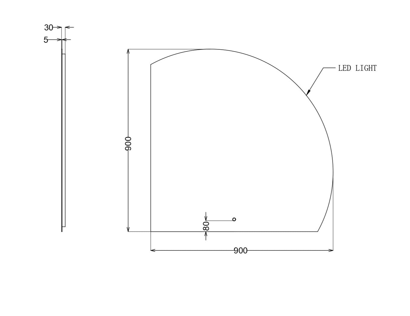 INFINITY ROMAN FRAMELESS ARCH LEFT CORNER LED MIRROR TRIO COLOUR 900X900MM