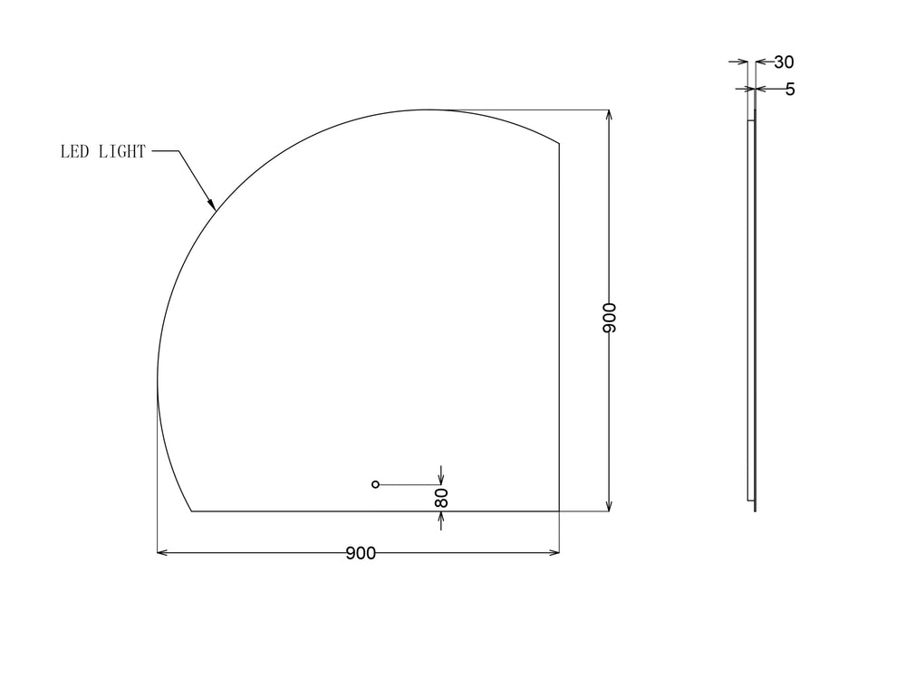 INFINITY ROMAN FRAMELESS ARCH RIGHT CORNER LED MIRROR TRIO COLOUR 900X900MM