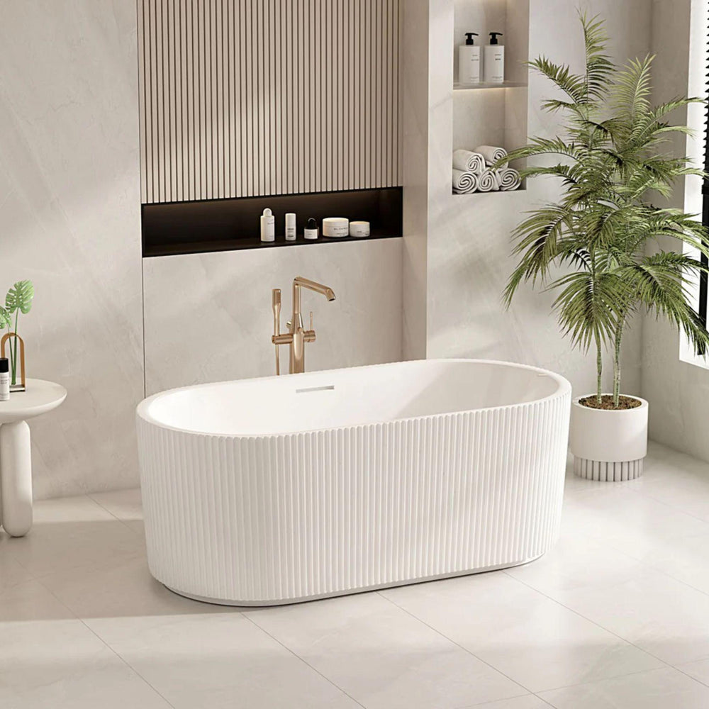 MERCIO ROSE FLUTED V-GROOVE FREESTANDING BATHTUB MATTE WHITE (AVAILABLE IN 1500MM AND 1700MM)
