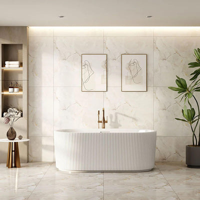 MERCIO ROSE FLUTED V-GROOVE FREESTANDING BATHTUB MATTE WHITE (AVAILABLE IN 1500MM AND 1700MM)