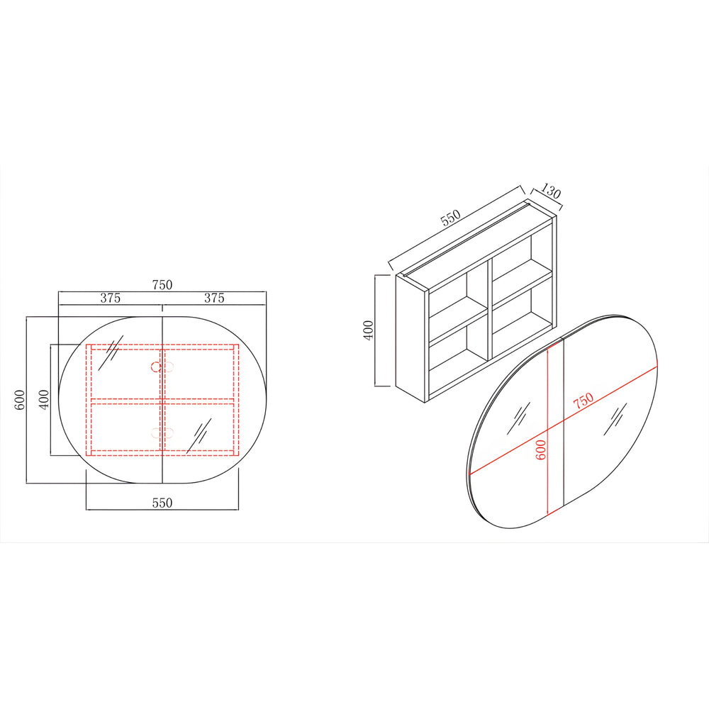 INFINITY ROSY SEMI MATTE WHITE SHAVING CABINET 750X600MM