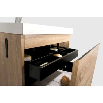 BELBAGNO ROXANNE WHITE OAK 600MM SINGLE BOWL WALL HUNG VANITY