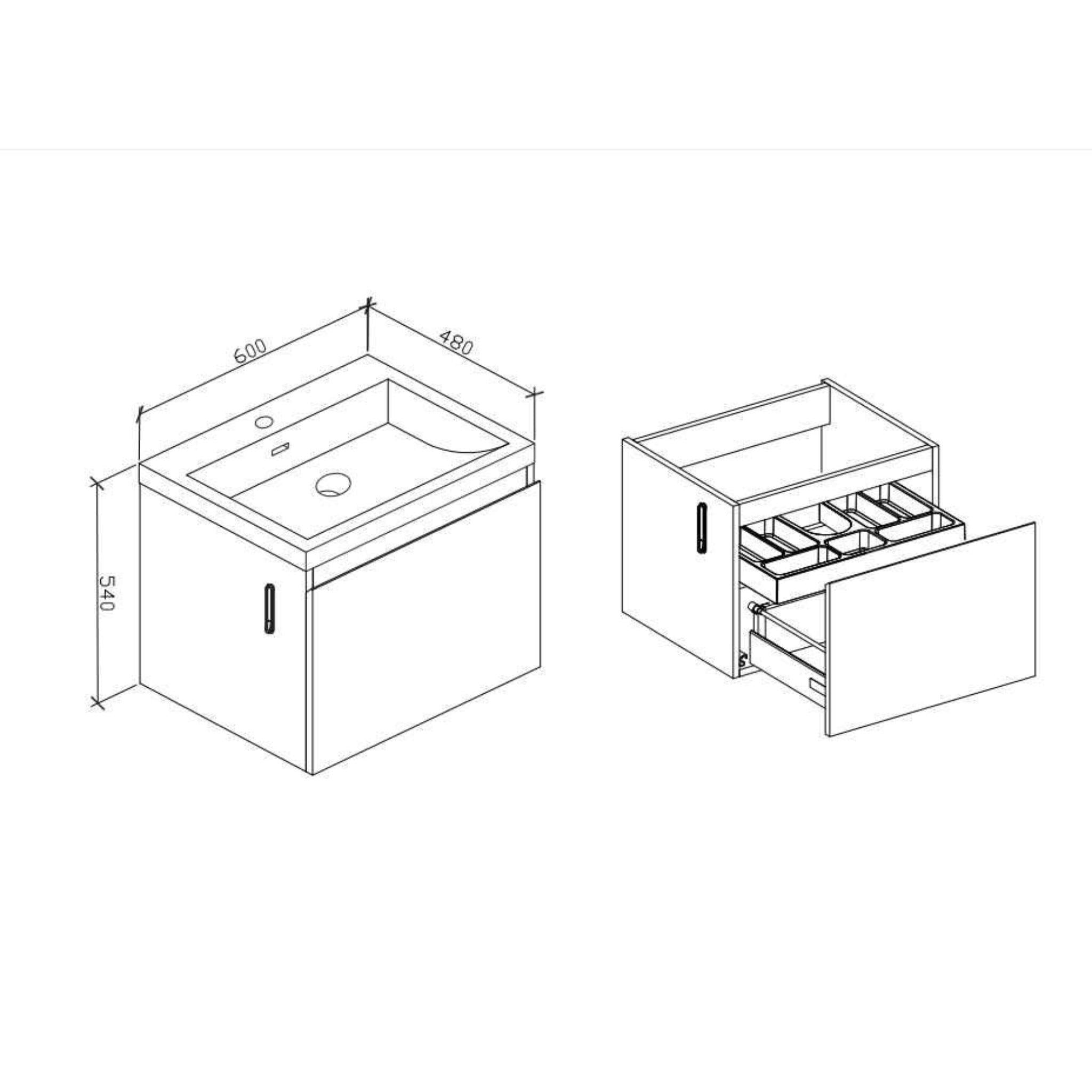 BELBAGNO ROXANNE WHITE OAK 600MM SINGLE BOWL WALL HUNG VANITY